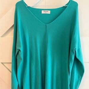 Zenana Women’s Ice Blue Front Seam V-Neck Sweater Large Relaxed Fit Comfortable